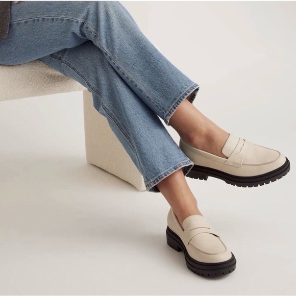 Quince Shoes - Quince Italian Leather Lug Sole Loafers Chunky Lug Sole Bone White Women US 8
